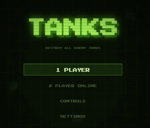 Tanks title screen with menu